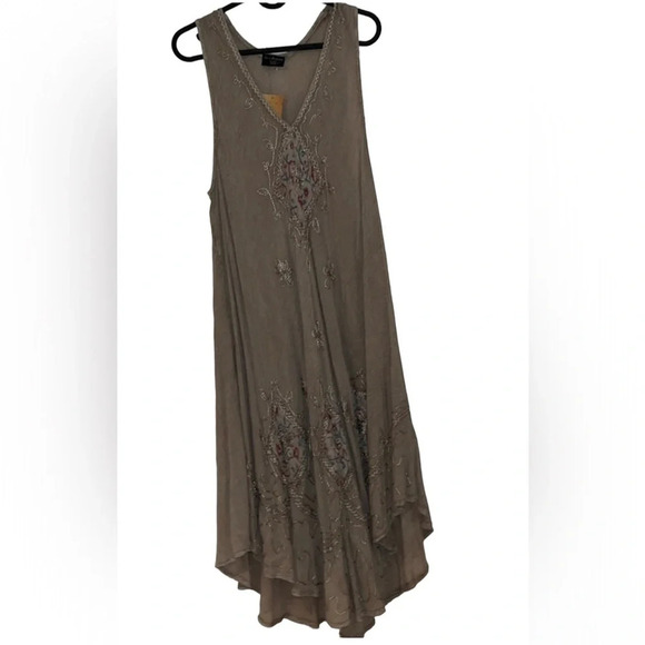 Vintage style Beige cotton flowy embroidered  sleeveless dress free size - Picture 11 of 11